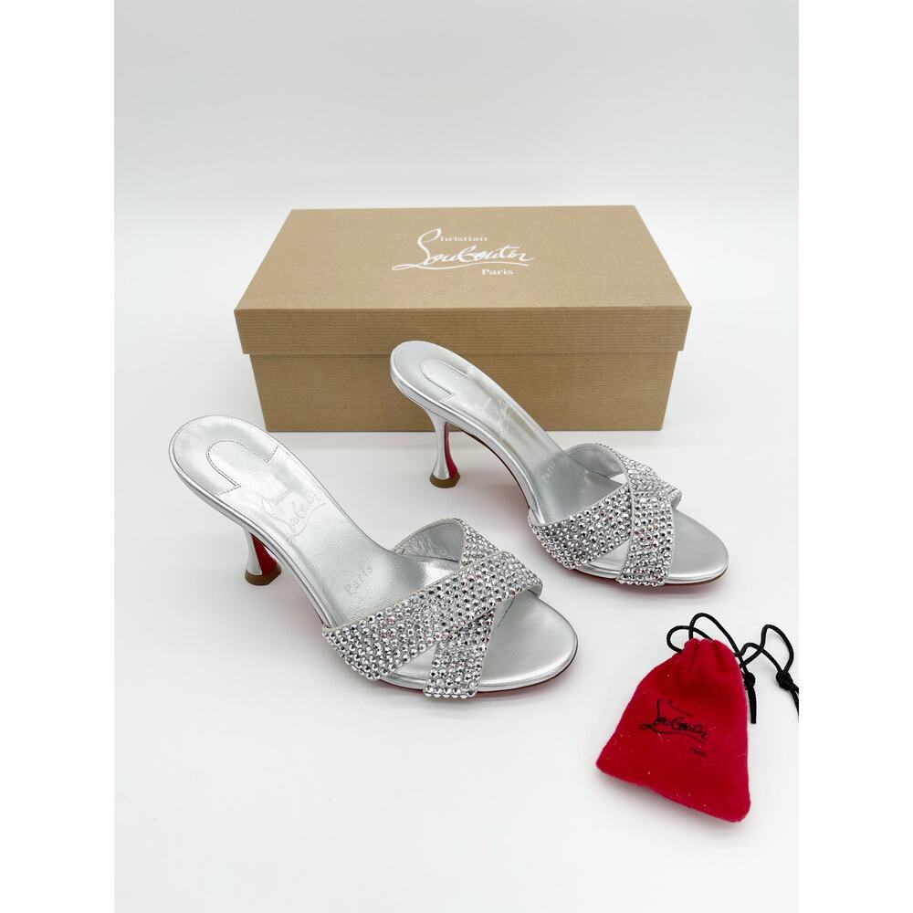 Christian Louboutin Mariza Is Back Strass 85 Silver Mule Sandal Heels EU 36.5
